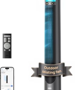 DREO TurboCool Outdoor Misting Fan 711AS, 33 ft/s High Velocity, 12 Speeds, 4 Modes Smart Standing Floor Fan, 150° Customizable Oscillating, 20 dB Quiet DC Motor for Bedroom, Weather Resistant, Charcoal