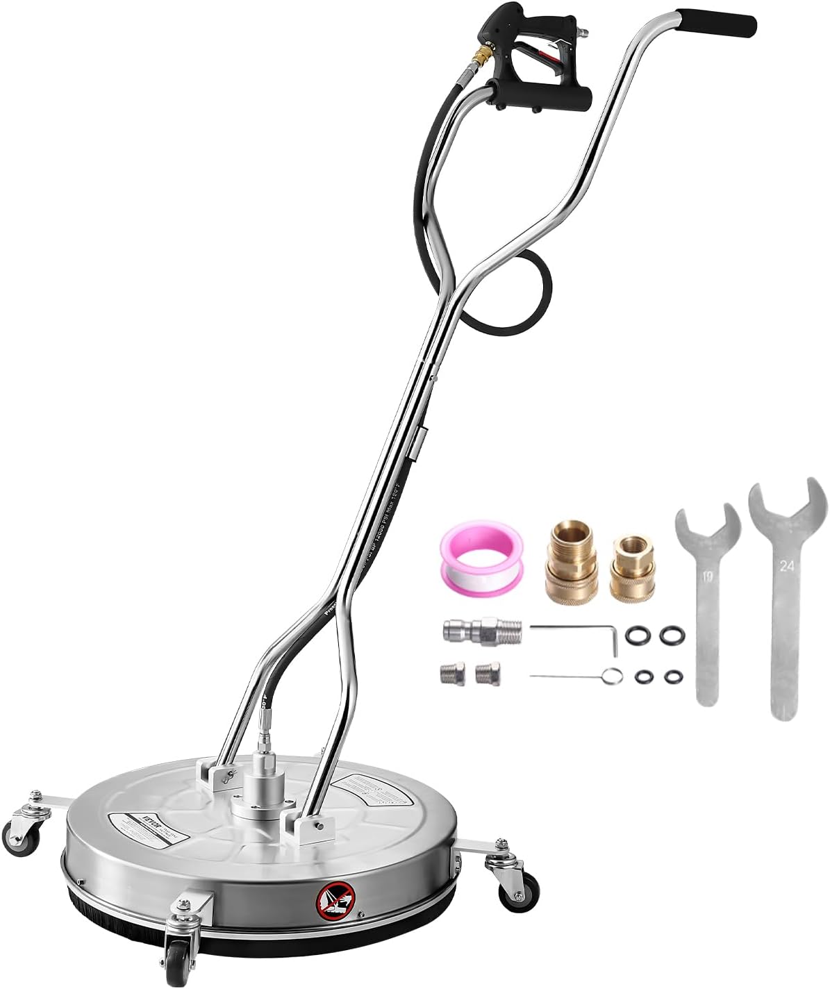 VEVOR 24 Inch Pressure Washer Surface Cleaner, 4000 PSI Stainless Steel Attachment with 4 Wheels, 2 Nozzles, 3/8 Inch Quick Connect and Dual Handle for Concrete, Patio, Sidewalk VEVOR 24 Inch Pressure Washer Surface Cleaner, 4000 PSI Stainless Steel Attachment with 4 Wheels, 2 Nozzles, 3/8 Inch Quick Connect and Dual Handle for Concrete, Patio, Sidewalk - Image 7