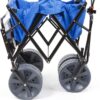 MacSports All Terrain Beach Wagon with Side Table|Heavy Duty Collapsible Folding Cart with Large Wheels for Beach Day, Picnic, Camping,Outdoor Activities | Blue/Black