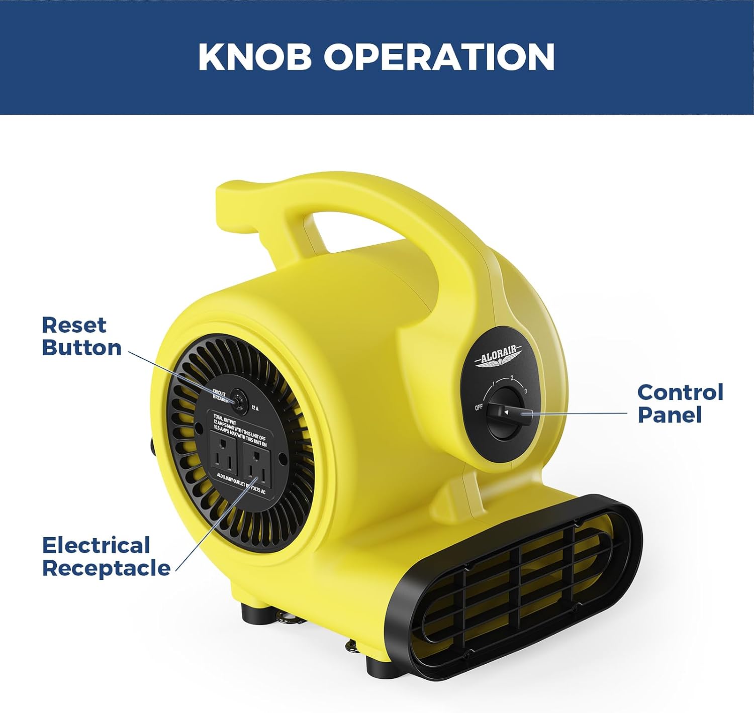 ALORAIR 600 CFM Air Mover Blower Fan for Industrial, Workshop, and Home Use - 3 Speeds, 5 Adjustable Angles and Daisy Chain - Ideal for Water Damage Restoration and Plumbing - GF600A Yellow ALORAIR 600 CFM Air Mover Blower Fan for Industrial, Workshop, and Home Use - 3 Speeds, 5 Adjustable Angles and Daisy Chain - Ideal for Water Damage Restoration and Plumbing - GF600A Yellow - Image 6