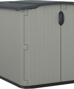 Suncast Glidetop 98 Cubic Foot Horizontal Shed Storage, Outdoor Waterproof Resin Floor Home Patio Deck Box for Garden and Tools, Dove Gray