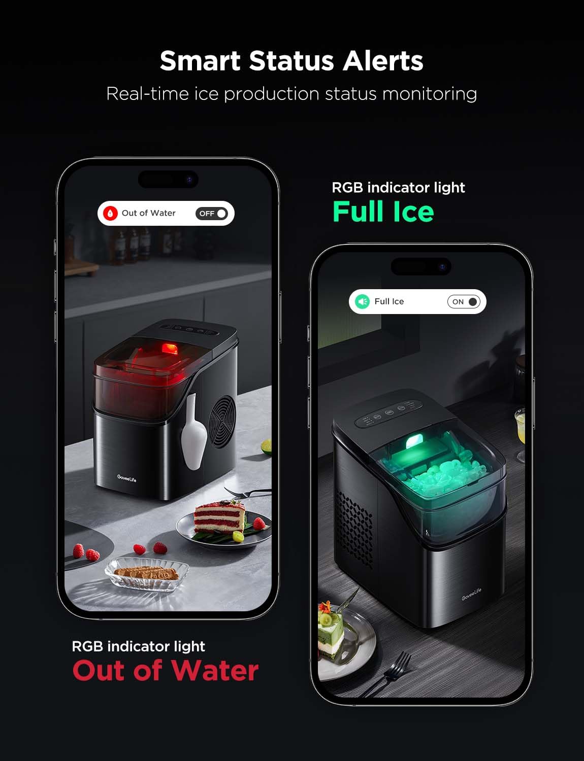 GoveeLife Smart Ice Maker Countertop, Portable Ice Machine with Voice Control, 9 Ice Cubes in 6 Minutes 3 Sizes, 26lbs/24Hrs, Self Cleaning RGB Lights, Quiet Ice Maker with Scoop for Kitchen Black | 9 Ice Cubes in 6 Mins 3 Sizes, Self Cleaning, RGB Lights, Portable Ice Machine with Scoop for Kitchen, Party GoveeLife Smart Ice Maker Countertop, Portable Ice Machine with Voice Control, 9 Ice Cubes in 6 Minutes 3 Sizes, 26lbs/24Hrs, Self Cleaning RGB Lights, Quiet Ice Maker with Scoop for Kitchen Black | 9 Ice Cubes in 6 Mins 3 Sizes, Self Cleaning, RGB Lights, Portable Ice Machine with Scoop for Kitchen, Party - Image 8
