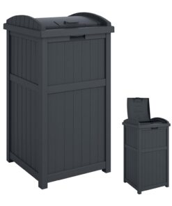 Suncast Outdoor Trash Hideaway, Resin Refuse Container w/Lid, Cyberspace, 30 Gallon Capacity - Stylish Concealed Waste Storage for Patio, Backyard, Deck or Garden, Use 30-33 Gal. Garbage Can Liners