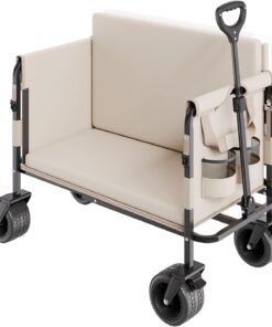 VEVOR 3-in-1 550lbs/220L Large Collapsible Folding Wagon, Convert to Bench, Foldable Beach Wagon with Wheels for Sand, Outdoor Utility Wagon for Groceries, Camping, Sports, Shopping