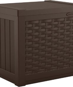 Suncast Small Outdoor Storage Box - 22 Gallon Java Resin Outdoor Deck Box, Flat-Lid Bench Seating, Patio Storage Bin Container for Organizing Tools, Cushions for Porch, Deck, Pool, & Garden