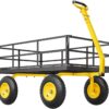 VEVOR 1200 Lbs Steel Garden Cart, Heavy Duty Pullable Garden Wagon Yard Cart, 2 in 1 Outdoor Metal Utility Wagon Yard Trailer with 13" All Terrain Tires, Mesh Removable Sides and 180°Rotating Handle