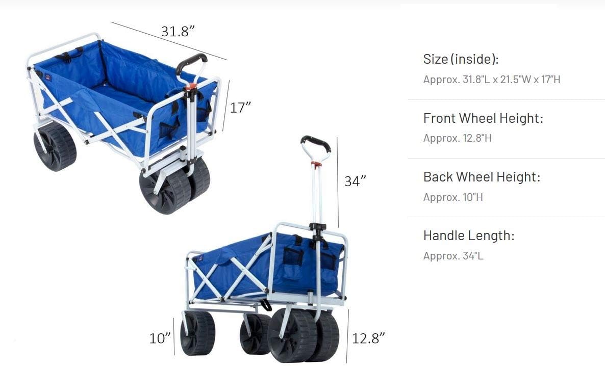 Mac Sports Heavy Duty Collapsible Folding All Terrain Utility Beach Wagon Cart, Blue/White Mac Sports Heavy Duty Collapsible Folding All Terrain Utility Beach Wagon Cart, Blue/White - Image 3