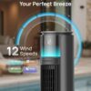 DREO Smart Tower Fan for Indoor & Outdoor Use, 33 ft/s High Velocity, 12 Speeds, 4 Modes Standing Floor Fan, 150° Customizable Oscillating, 20 dB Quiet DC Motor for Bedroom, Weather Resistant, Grey