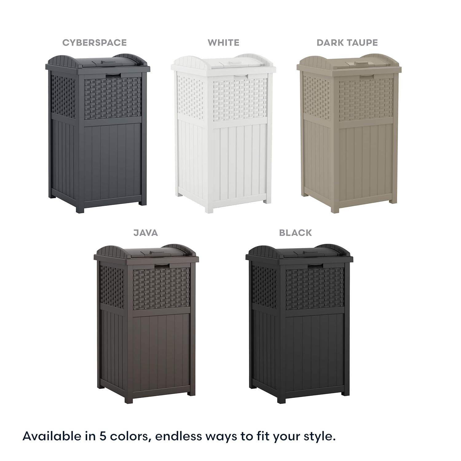 Suncast 33 Gallon Wicker-Style Hideaway Trash Can with Secure Latching Lid and Weather-Resistant Construction for Patio, Cyberspace Grey, Made in the USA Suncast 33 Gallon Wicker-Style Hideaway Trash Can with Secure Latching Lid and Weather-Resistant Construction for Patio, Cyberspace Grey, Made in the USA - Image 5