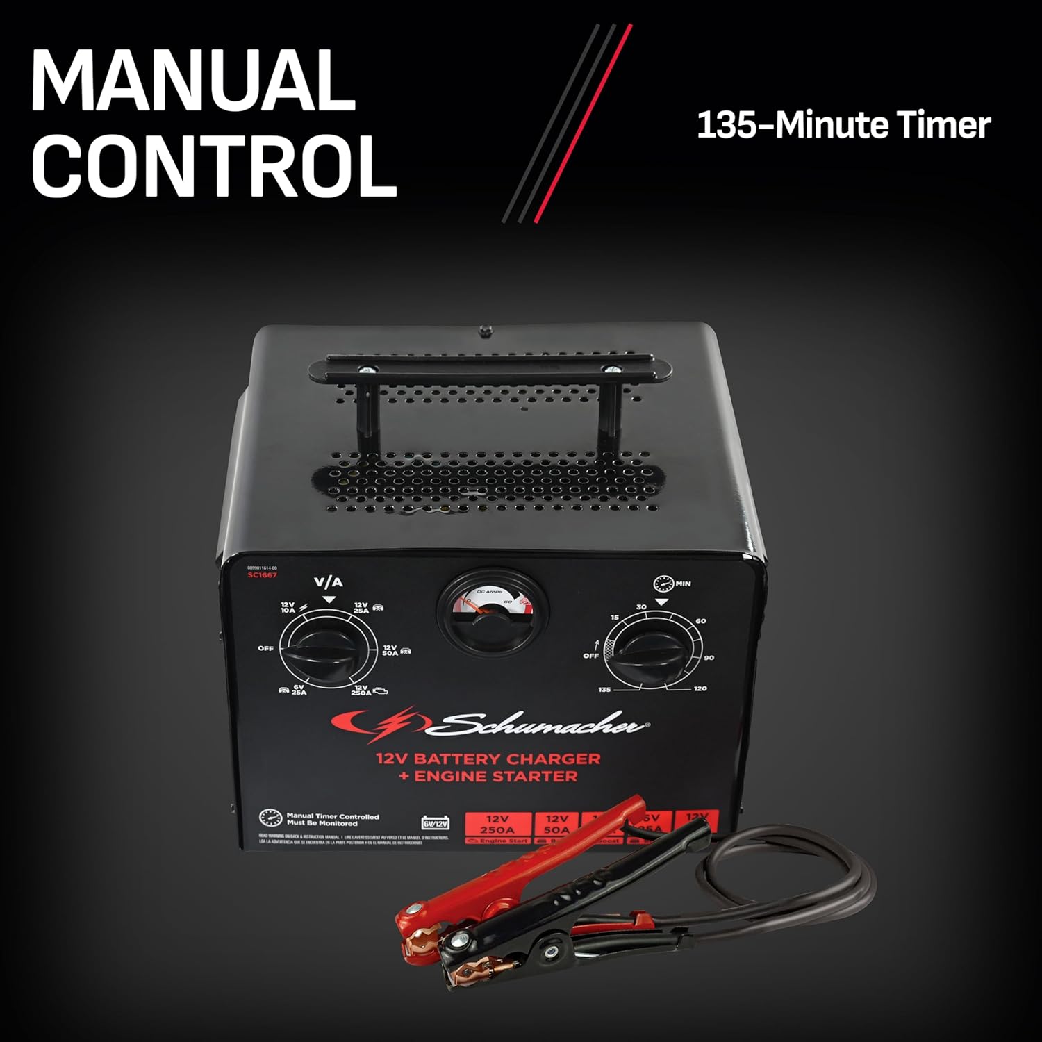 Schumacher Electric 6V/12V Time Controlled Battery Charger & Engine Starter - Precision Controlled Charger with 135-minute Timer & Overload Protection - 250 Cranking Amps & 3 Boost Modes - SC1667 Schumacher Electric 6V/12V Time Controlled Battery Charger & Engine Starter - Precision Controlled Charger with 135-minute Timer & Overload Protection - 250 Cranking Amps & 3 Boost Modes - SC1667 - Image 5