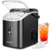 EUHOMY Nugget Ice Maker Countertop with Handle, Ready in 6 Mins, 38lbs/Day, Removable Top Cover, Self-Cleaning, Portable Chewable Ice Maker with Basket, Scoop, for Home/RV/Party/Camping (Gloss Black)