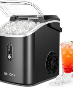 EUHOMY Nugget Ice Maker Countertop with Handle, Ready in 6 Mins, 38lbs/Day, Removable Top Cover, Self-Cleaning, Portable Chewable Ice Maker with Basket, Scoop, for Home/RV/Party/Camping (Gloss Black)