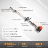VEVOR 52cc Gas-Powered 6-in-1 Multi-Functional Trimmer - Hedge Trimmer, Brush Cutter, Weed Eater, Edger, Pole Saw & Chainsaw Pruner, EPA, CE & EMC Certified