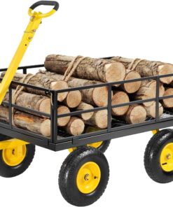 VEVOR 1200 Lbs Steel Garden Cart, Heavy Duty Pullable Garden Wagon Yard Cart, 2 in 1 Outdoor Metal Utility Wagon Yard Trailer with 13" All Terrain Tires, Mesh Removable Sides and 180°Rotating Handle