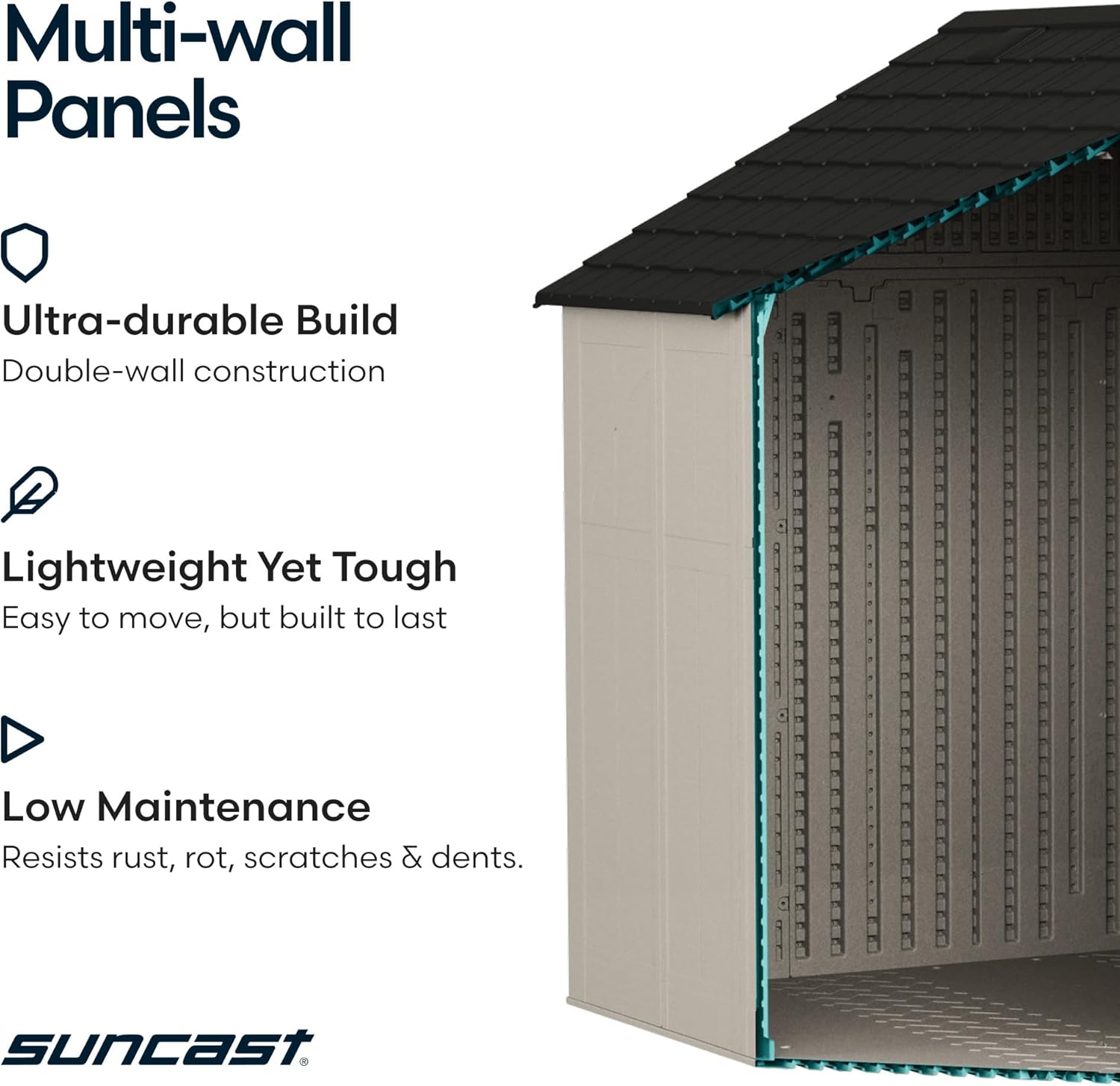 Suncast 8x10 Ft. Outdoor Storage Shed - Large Resin Outdoor Shed with Floor Included, Lockable Double Doors & Skylights. 547 Cu Ft Tremont Garden Resin Sheds for Lawn Tools, Riding Mowers, & Bikes Suncast 8x10 Ft. Outdoor Storage Shed - Large Resin Outdoor Shed with Floor Included, Lockable Double Doors & Skylights. 547 Cu Ft Tremont Garden Resin Sheds for Lawn Tools, Riding Mowers, & Bikes - Image 4