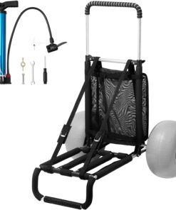 VEVOR Beach Dolly with Big Wheels for Sand, 29.9" x 15.4" Cargo Deck, w/ 12" Balloon Wheels, 165LBS Loading Capacity Folding Sand Cart & 27" to 44.7" Adjustable Height, Heavy Duty Cart for Beach