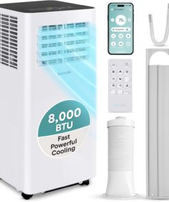 SereneLife Small Air Conditioner Portable 8,000 BTU with Built-in Dehumidifier - Portable AC unit for rooms up to 350 sq ft - WiFi app + Remote Control, Window Mount Exhaust Kit