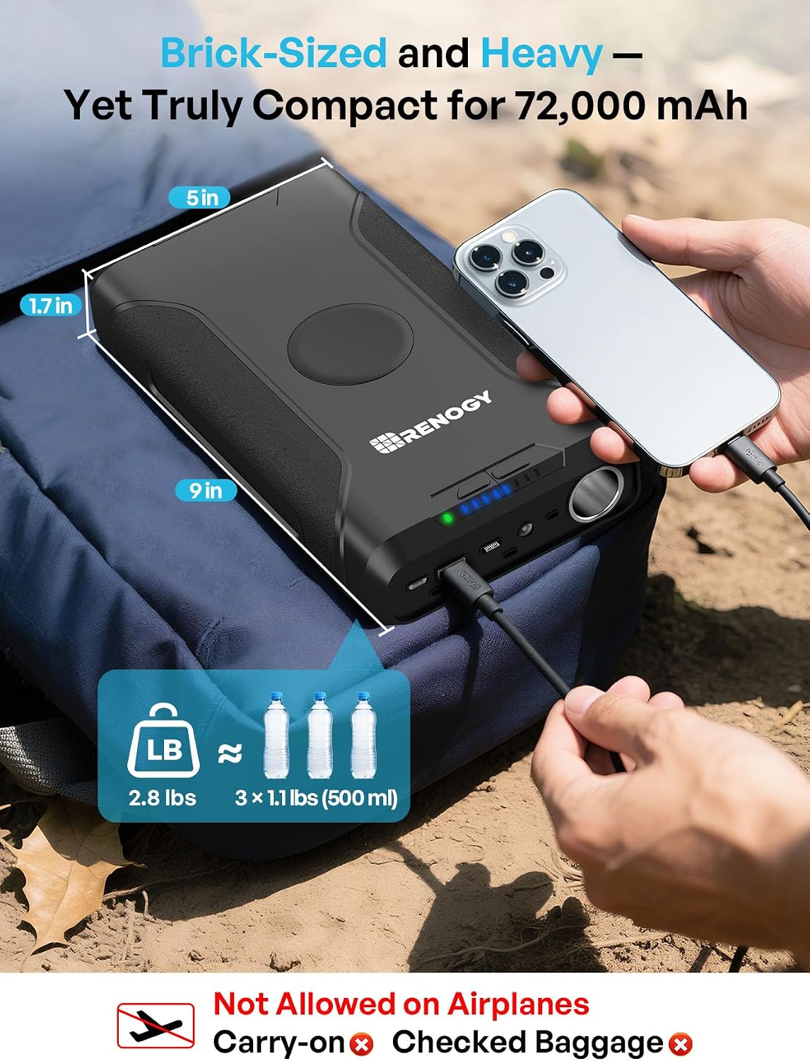 Renogy 72000mAh 266Wh 12v Power Bank with 60W PD, CPAP Battery for Camping, High Capacity Large Camping Power Bank with USB-C DC Wireless Charging & Flashlight, Backup Power Supply for Starlink Mini Renogy 72000mAh 266Wh 12v Power Bank with 60W PD, CPAP Battery for Camping, High Capacity Large Camping Power Bank with USB-C DC Wireless Charging & Flashlight, Backup Power Supply for Starlink Mini - Image 6