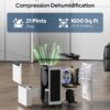 1600 Sq.ft Dehumidifier for Basement - 21 Pints, Drain Hose & Humidity Control Large Room Dehumidifiers for Home, RV, Bathroom, Bedroom - 3 Modes & 24H Timer White