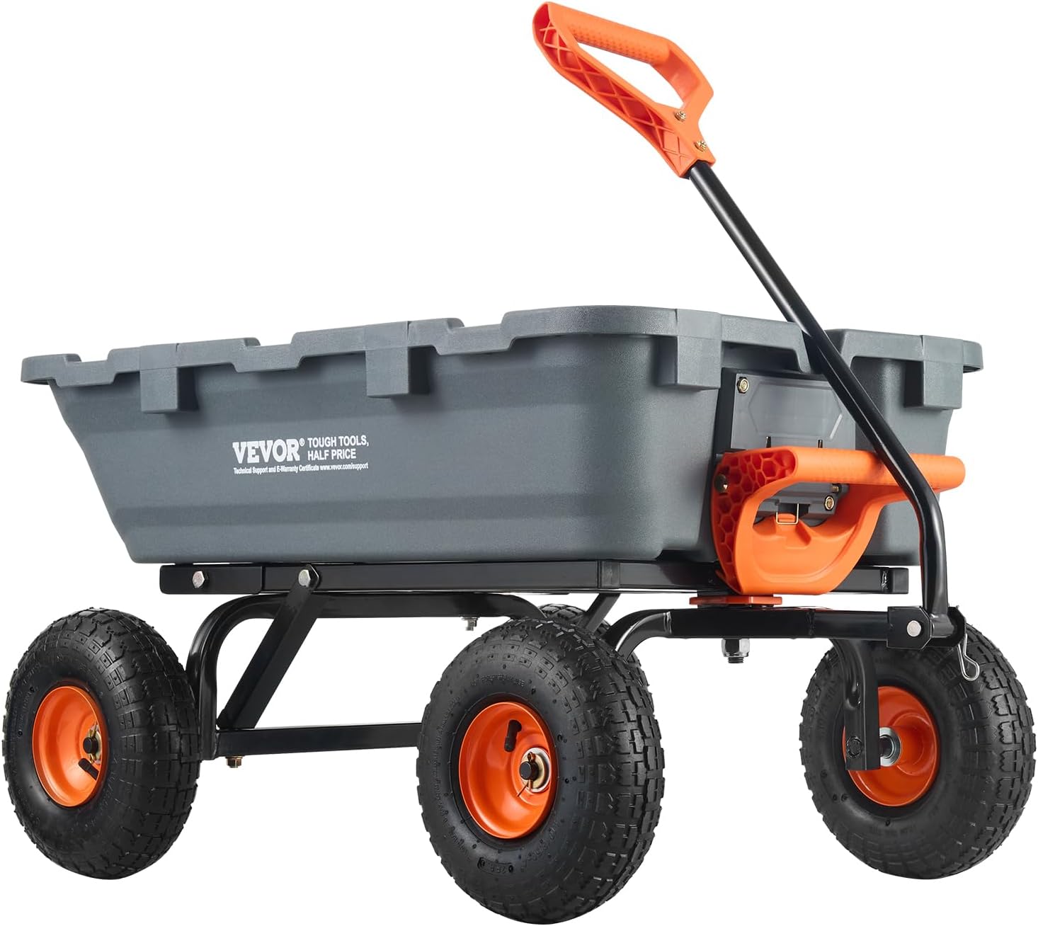 VEVOR 800lbs Poly Dump Garden Cart, Heavy Duty Yard Dump Cart Wagon, 4 Wheel Wheelbarrow with 10in Tires, 180°Rotating Handle, Steel Frame and Quick Release System VEVOR 800lbs Poly Dump Garden Cart, Heavy Duty Yard Dump Cart Wagon, 4 Wheel Wheelbarrow with 10in Tires, 180°Rotating Handle, Steel Frame and Quick Release System