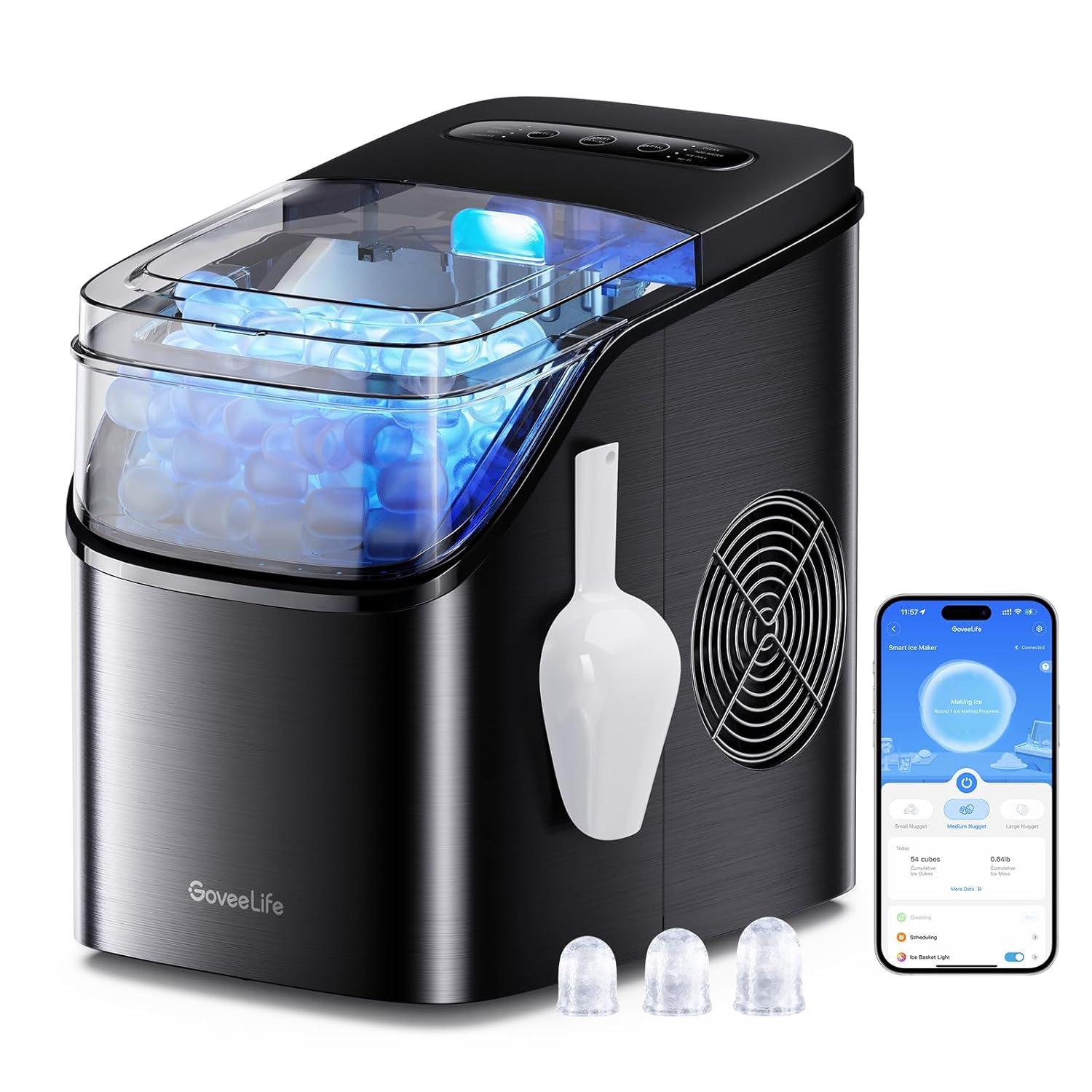 GoveeLife Smart Ice Maker Countertop, Portable Ice Machine with Voice Control, 9 Ice Cubes in 6 Minutes 3 Sizes, 26lbs/24Hrs, Self Cleaning RGB Lights, Quiet Ice Maker with Scoop for Kitchen Black | 9 Ice Cubes in 6 Mins 3 Sizes, Self Cleaning, RGB Lights, Portable Ice Machine with Scoop for Kitchen, Party GoveeLife Smart Ice Maker Countertop, Portable Ice Machine with Voice Control, 9 Ice Cubes in 6 Minutes 3 Sizes, 26lbs/24Hrs, Self Cleaning RGB Lights, Quiet Ice Maker with Scoop for Kitchen Black | 9 Ice Cubes in 6 Mins 3 Sizes, Self Cleaning, RGB Lights, Portable Ice Machine with Scoop for Kitchen, Party
