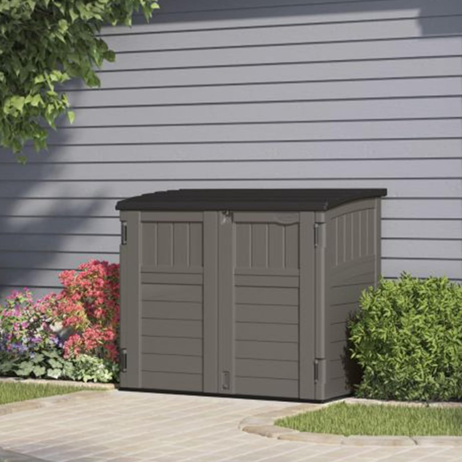 Suncast Outdoor Storage Shed for Backyard and Garden, Horizontal, 4' x 2.5', Stoney Grey - Portable Utility Deck and Cabinet for Tools, Equipment, and Garbage Suncast Outdoor Storage Shed for Backyard and Garden, Horizontal, 4' x 2.5', Stoney Grey - Portable Utility Deck and Cabinet for Tools, Equipment, and Garbage - Image 5