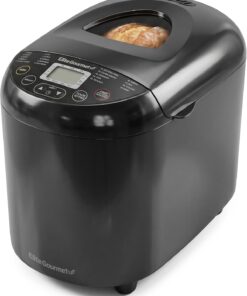 Elite Gourmet Programmable Bread Maker, 2 Lb, 3 Sizes, 19 Presets, Black | Features Gluten-Free, Dough and Jam Presets Plus a Delay Timer