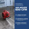 ALORAIR 600 CFM Air Mover Blower Fan for Industrial, Workshop, and Home Use - 3 Speeds, 5 Adjustable Angles and Daisy Chain - Ideal for Water Damage Restoration and Plumbing - GF600A Red