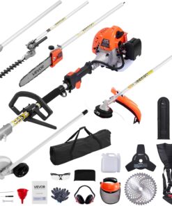VEVOR Gas Hedge Trimmer, 2 Cycle Gas Power Handheld Trimmer, 7-in-1 26cc Weed Eater with Extension Pole & Protective Gear Set, Includes Hedge & String Trimmer, Brush Cutter(3T & 40T), Edger, Pole Saw