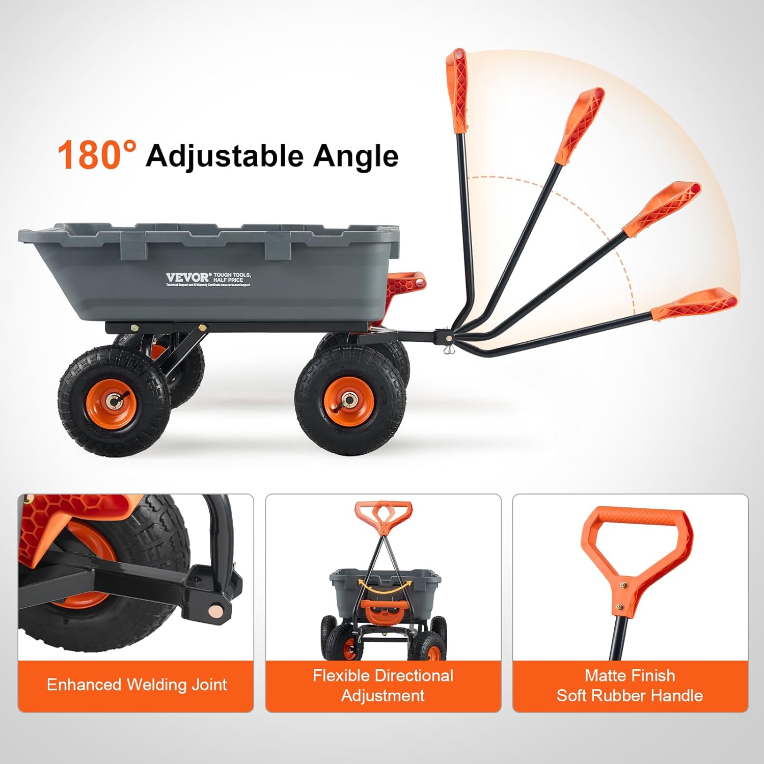VEVOR 800lbs Poly Dump Garden Cart, Heavy Duty Yard Dump Cart Wagon, 4 Wheel Wheelbarrow with 10in Tires, 180°Rotating Handle, Steel Frame and Quick Release System VEVOR 800lbs Poly Dump Garden Cart, Heavy Duty Yard Dump Cart Wagon, 4 Wheel Wheelbarrow with 10in Tires, 180°Rotating Handle, Steel Frame and Quick Release System - Image 7