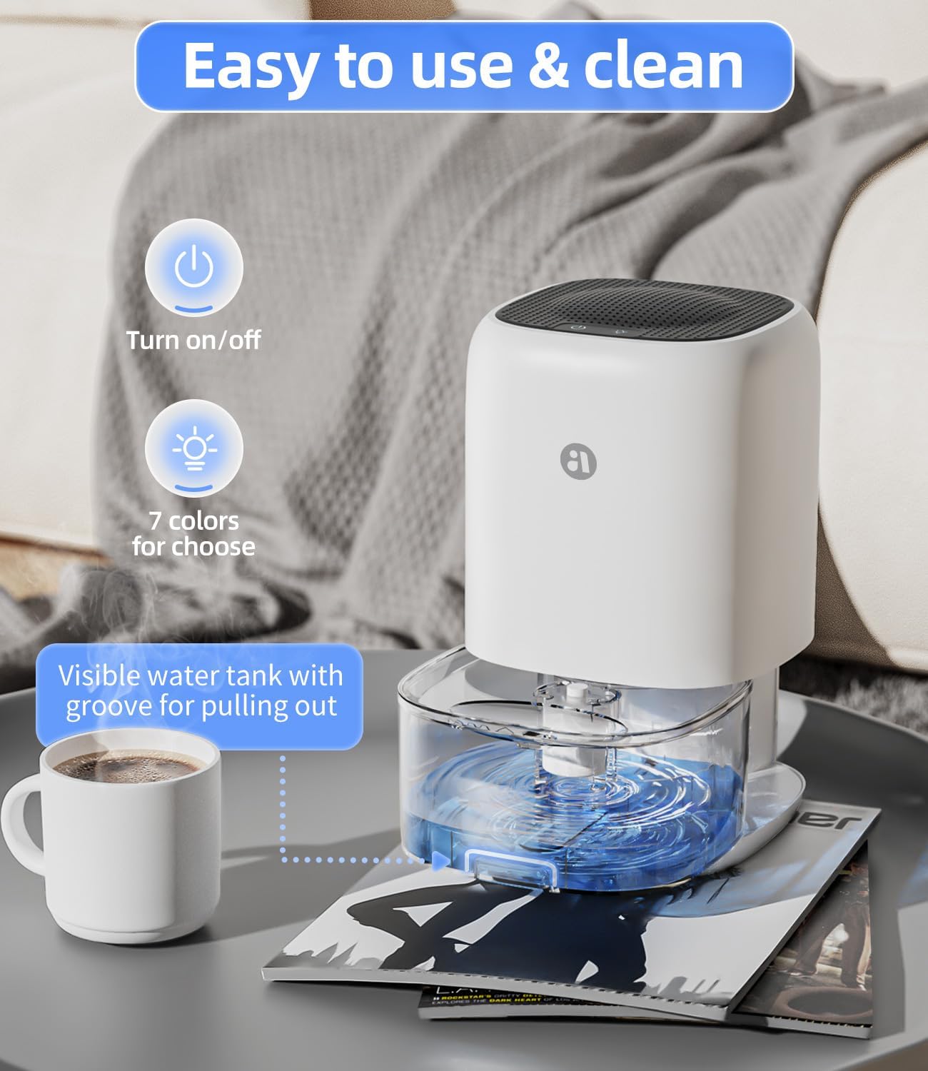 TABYIK 35 OZ Dehumidifier for Bedroom RV, Quiet with Auto Shut Off, White | 280 Sq.Ft Small Dehumidifiers for Home Bathroom Closet, 7 Color Light, 28dB Ultra Quiet, 35OZ Water Tank TABYIK 35 OZ Dehumidifier for Bedroom RV, Quiet with Auto Shut Off, White | 280 Sq.Ft Small Dehumidifiers for Home Bathroom Closet, 7 Color Light, 28dB Ultra Quiet, 35OZ Water Tank - Image 6