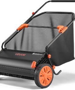 VEVOR Push Lawn Sweeper, 26 in Leaf & Grass Collector with 7 cu. ft. Hopper Bag, Adjustable Brush Height & Spinning Brushes, Heavy Duty Yard Sweeper with Rubber Wheels for Leaves Grass Cleanup