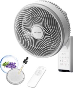 PELONIS 14 inch Wall Mount Fan with Remote Control, Osicllating Fan with 26ft Powerful Airflow, 3 Speed & 3 Modes, Auto 90° Horizontal & 68° Vertical Tilt, Indoor, 36dB, Ideal for Home, Garage, Gym, White