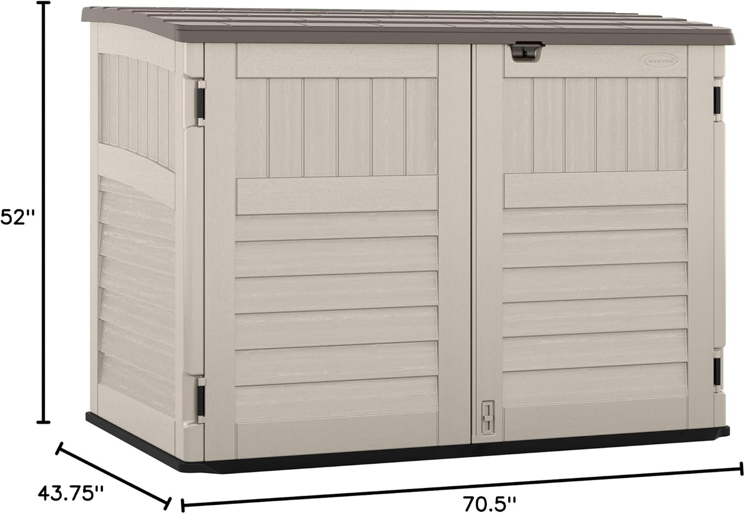 Suncast 5.9 ft. x 3.7 ft Horizontal Stow-Away Storage Shed - Natural Wood-Like Outdoor Storage for Trash Cans and Yard Tools - All-Weather Resin, Hinged Lid, Reinforced Floor - Made in the USA Suncast 5.9 ft. x 3.7 ft Horizontal Stow-Away Storage Shed - Natural Wood-Like Outdoor Storage for Trash Cans and Yard Tools - All-Weather Resin, Hinged Lid, Reinforced Floor - Made in the USA - Image 7