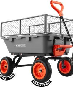 VEVOR 800LBS 7 CU.FT Poly Garden Cart Dump Wagon, Heavy Duty 4 Wheel Wheelbarrow with 10" Flat Free Tires, Yard Cart Dump Wagon with Removable Raised Sides and Quick-Release System
