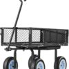 VEVOR 500 LBS Steel Garden Cart with Work Seat, Heavy Duty Garden Wagon Cart on Wheels, Outdoor Metal Utility Yard Wagon Gardening Stool with 10inch Flat Free Tires, Tool Tray & Adjustable Handle