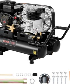 VEVOR 9 Gallon Twin-Tank Gas Powered Air Compressor, 6.5HP 9CFM Gas Driven Air Compressor Tank on Wheels, Max 115PSI Piston Pump Air-Compressed System for Tire Inflation, Auto Repairs, Spray Painting