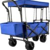 VEVOR Collapsible Wagon with Canopy, 220lbs Foldable Wagon, Beach Wagon Cart with Big Wheels and Canopy with Adjustable Push Pulling Handles