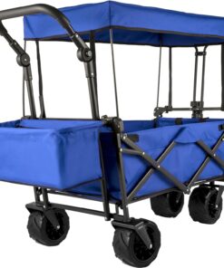 VEVOR Collapsible Wagon with Canopy, 220lbs Foldable Wagon, Beach Wagon Cart with Big Wheels and Canopy with Adjustable Push Pulling Handles