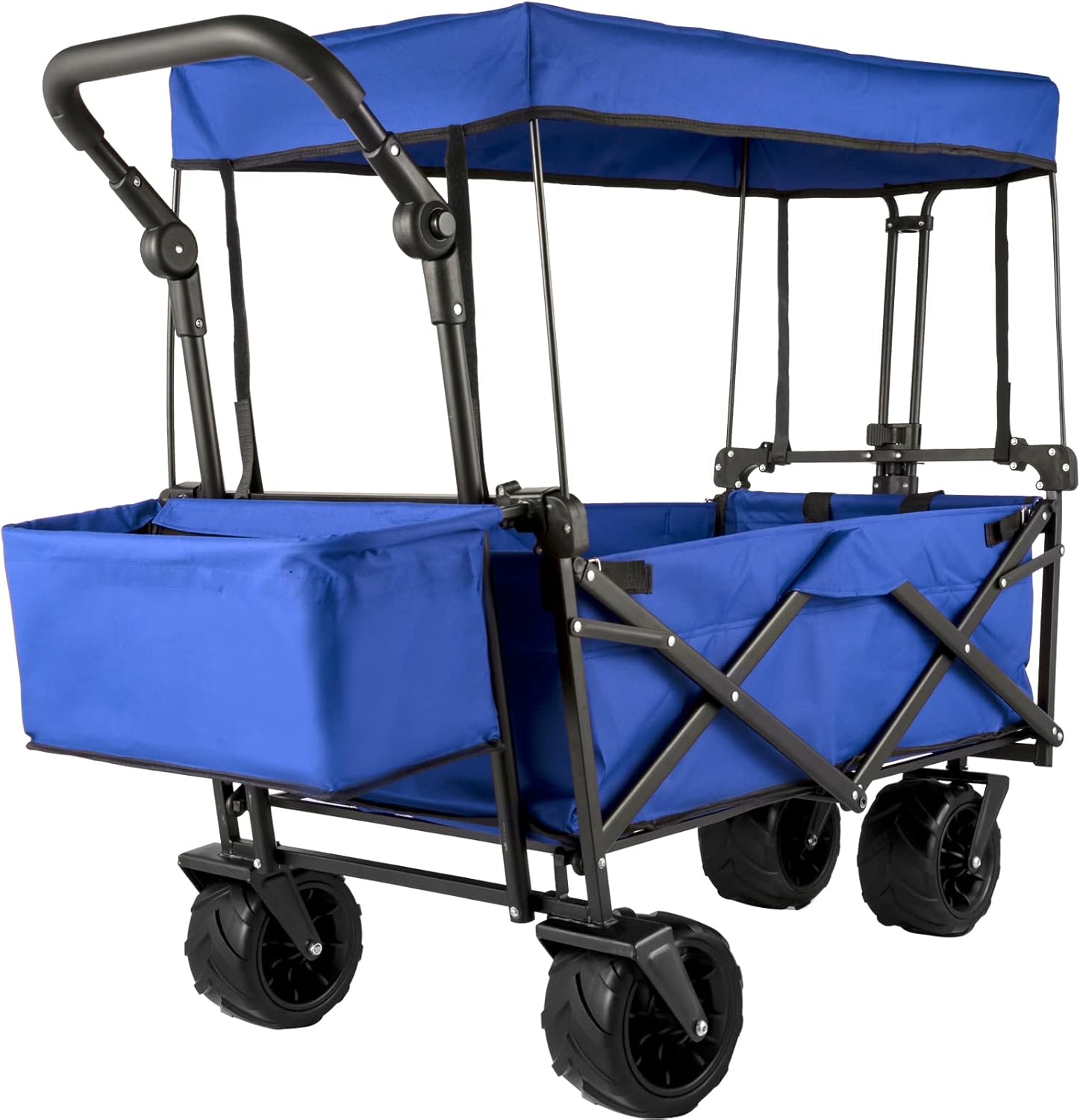 VEVOR Collapsible Wagon with Canopy, 220lbs Foldable Wagon, Beach Wagon Cart with Big Wheels and Canopy with Adjustable Push Pulling Handles VEVOR Collapsible Wagon with Canopy, 220lbs Foldable Wagon, Beach Wagon Cart with Big Wheels and Canopy with Adjustable Push Pulling Handles
