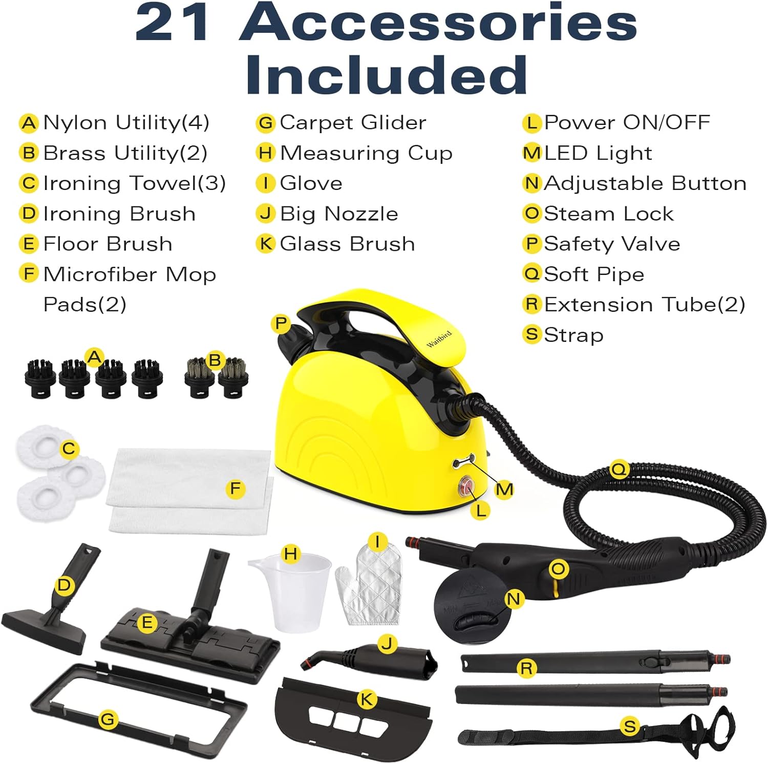 Steam Cleaner, Multipurpose Powerful Steamer with 21 Accessories, 248°F High-Temperature Steam for Floors, Grout, Tiles, Carpet, Cars - Portable 1.08L Tank, Child Lock, Chemical-Free Cleaning (Yellow) Steam Cleaner, Multipurpose Powerful Steamer with 21 Accessories, 248°F High-Temperature Steam for Floors, Grout, Tiles, Carpet, Cars - Portable 1.08L Tank, Child Lock, Chemical-Free Cleaning (Yellow) - Image 6