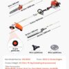VEVOR Gas Hedge Trimmer, 2 Cycle Gas Power Handheld Hedge Trimmer, 5-in-1 63cc Cordless Weed Eater with Protective Gear Set, Includes Hedge and String Trimmer, Brush Cutter(3T & 40T Blades), Pole Saw