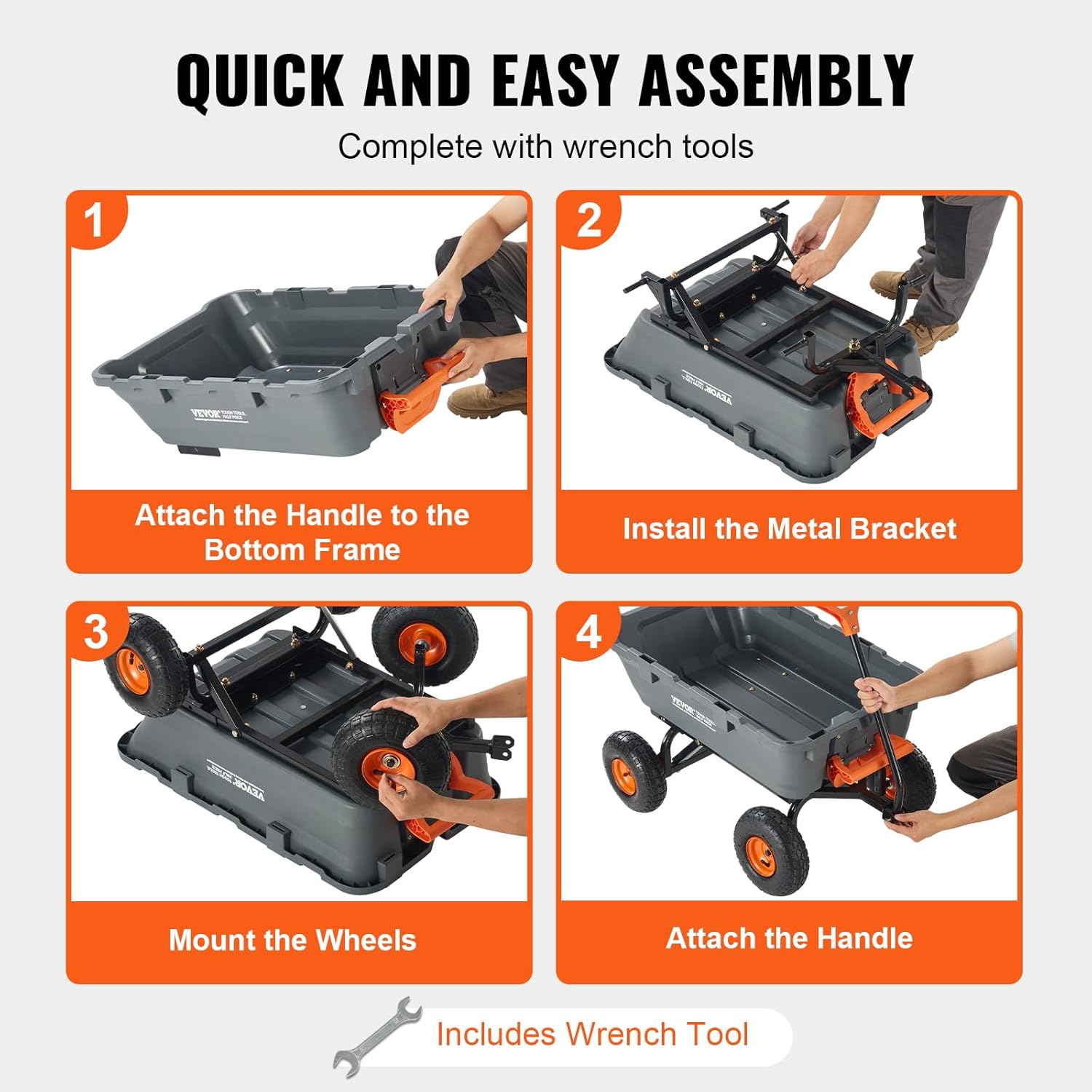 VEVOR 800lbs Poly Dump Garden Cart, Heavy Duty Yard Dump Cart Wagon, 4 Wheel Wheelbarrow with 10in Tires, 180°Rotating Handle, Steel Frame and Quick Release System VEVOR 800lbs Poly Dump Garden Cart, Heavy Duty Yard Dump Cart Wagon, 4 Wheel Wheelbarrow with 10in Tires, 180°Rotating Handle, Steel Frame and Quick Release System - Image 6