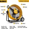 DEWALT Drum Fan High-Velocity Industrial, Drum, Floor, Barn, Warehouse Fan, Heavy Duty Air Mover with Adjustable Tilt & Large Wheel, 24", Yellow DXF2490