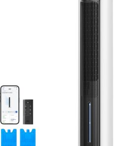 DREO Evaporative Air Swamp Cooler, 43" Cooling Fans that Blow Cold Air 2026 Upgraded, 80° Oscillating Floor Fan for Bedroom, Easy Cleaning, APP Control, Ice Packs, 4 Speeds & 4 Modes, 12H Timer, White