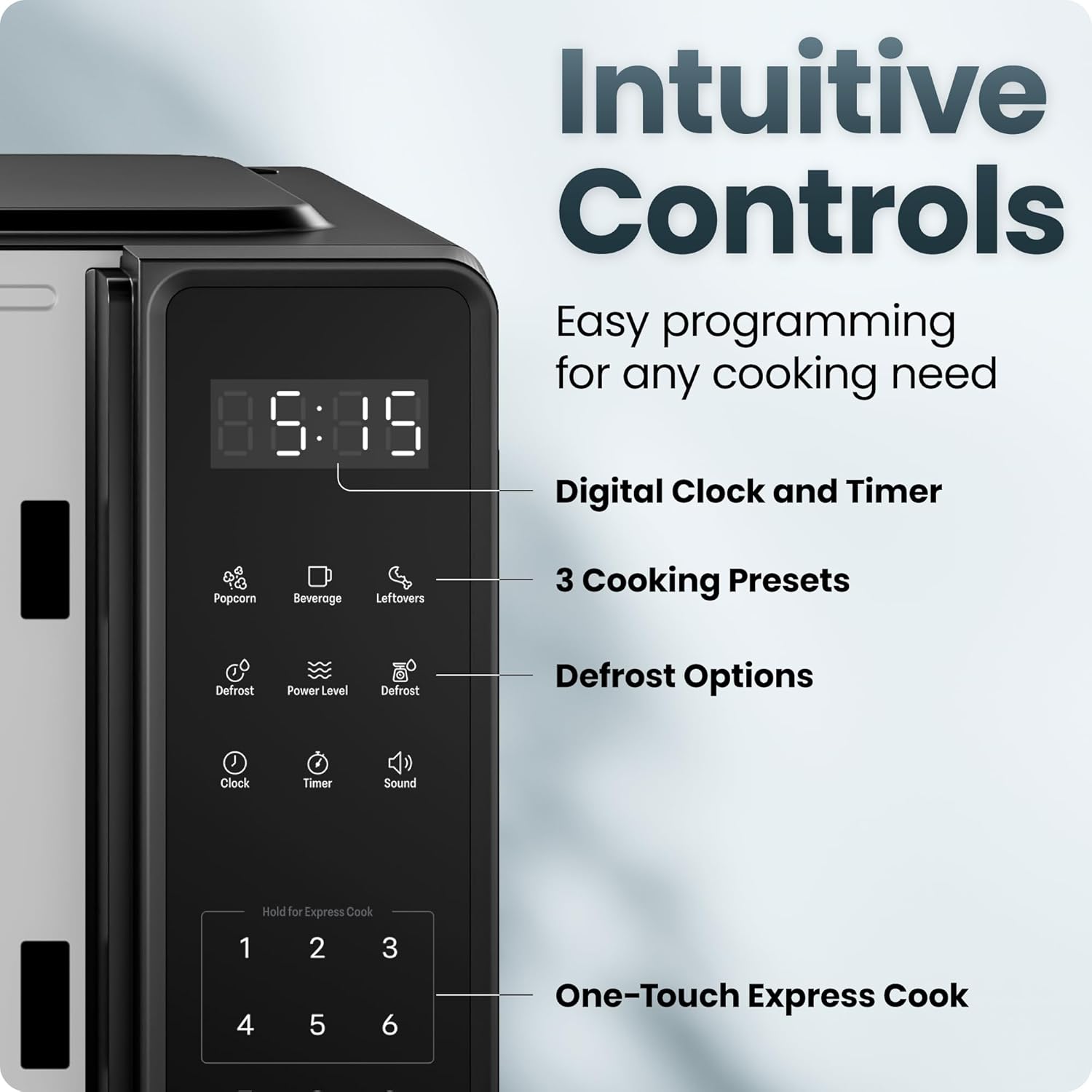 Chefman Countertop Microwave Oven 0.7 Cu. Ft., 700 Watts with 10 Power Levels, 6 Cooking Presets with One-Touch Express Cook, Eco Mode, Child Safety Lock, & Mute Button - Black Chefman Countertop Microwave Oven 0.7 Cu. Ft., 700 Watts with 10 Power Levels, 6 Cooking Presets with One-Touch Express Cook, Eco Mode, Child Safety Lock, & Mute Button - Black - Image 5