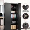 VEVOR Metal Storage Cabinet, Lockable Steel Garage Cabinet with Magnetic Doors and Adjustable Shelves, 2 Keys, 5-Tiers Tall Tool Locker for Home, Office, School, Pantry, Warehouse, Laundry, Black