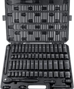 VEVOR 1/2" Drive Impact Socket Set 65 Piece, 3/8" to 1-1/4" and 10-24mm | SAE and Metric, 6 Point Cr-V Alloy Steel, Easy-to-Read Size Markings, Rugged Construction, with Storage Case, for Auto Repair