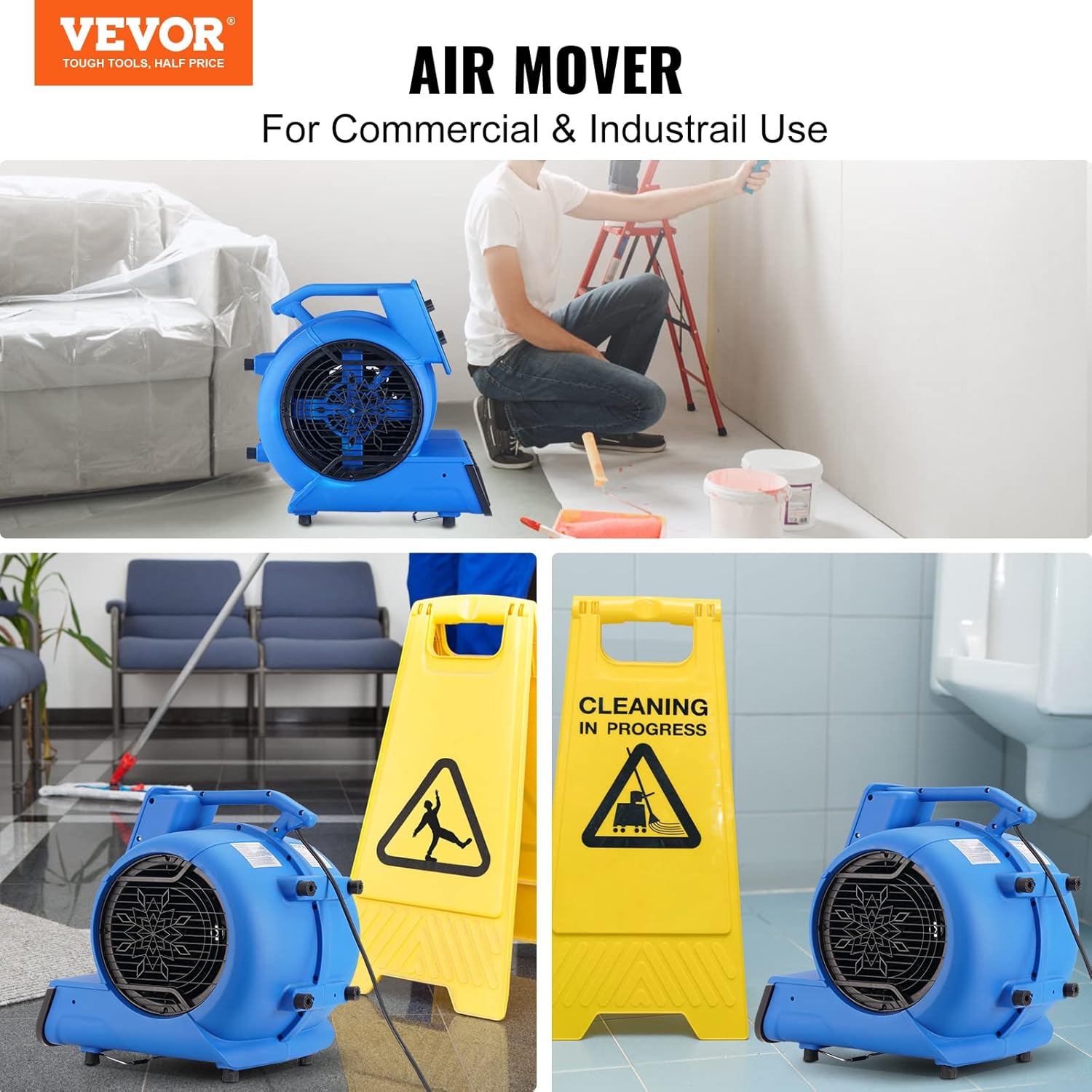 VEVOR Air Mover, 1/2 HP 2600 CFM Carpet Dryer for Cooling and Ventilating, Portable Floor Blower Fan with 4 Blowing Angles and Time Function, for Janitorial, Home, Commercial Use VEVOR Air Mover, 1/2 HP 2600 CFM Carpet Dryer for Cooling and Ventilating, Portable Floor Blower Fan with 4 Blowing Angles and Time Function, for Janitorial, Home, Commercial Use - Image 2