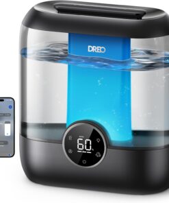DREO 6L Smart Humidifiers for Bedroom, Large Room, 60H Runtime, Quiet 28dB | Top Fill Supersized Cool Mist Humidifier for Plants, Indoor, Home, Night Light, App/Touch/Voice Control, Black